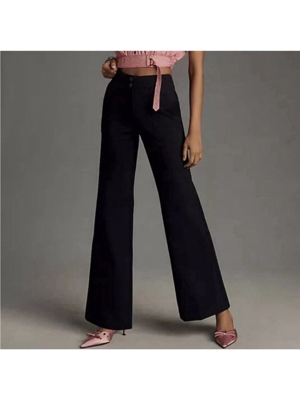 Maeve Anthropologie Naomi Size 8 Black Wide Leg Flare Pants Boho Minimal Classic
